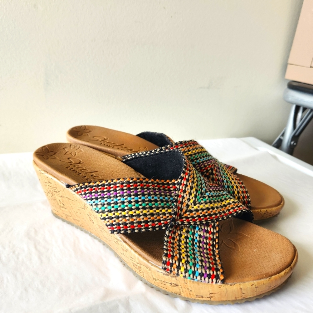 Skechers Multicolor Wedge Sandals with Cork Platform